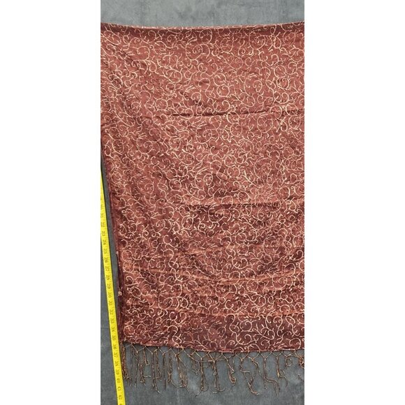 Elegant Brown Sheer Floral Scarf With Fringe Wrap Shawl Oversized 42"x82" - Picture 10 of 13